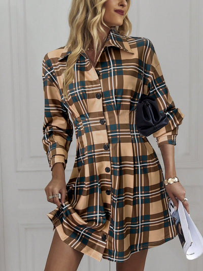 Chic Plaid Print Button-Front Shirt Dress for Effortless Style