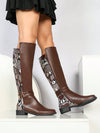 Chic Brown Mid-Calf Boots with Metal Buckle & Side Zipper – Stylish & Comfortable Winter Footwear