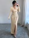 Elegant 3D Floral Wrap Dress with Twist Knot Detail for Autumn