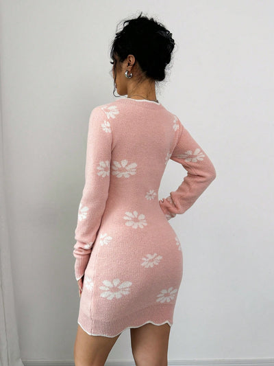 Chic Floral Knit Sweater Dress - Perfect Blend of Comfort and Elegance