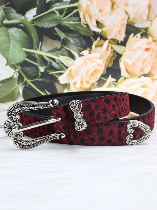 Chic Wine Red Y2K Leopard Print Luxury Belt – Elevate Your Dress Style