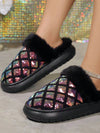 Sparkling Comfort: Glitter-Embellished Slip-On House Slippers with Warm Lining