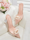 Translucent High-Heeled Sandals with Floral Accent for Sophisticated Summer Style