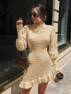 Chic Autumn Elegance: Solid Color Long Sleeve Ruffle Hem Sweater Dress