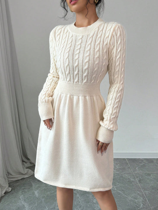 Chic Autumn & Winter Essential: Solid Color Round Neck Long Sleeve Knit Sweater Dress