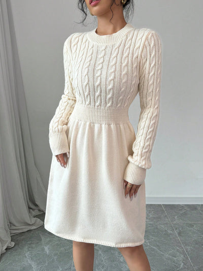 Chic Autumn & Winter Essential: Solid Color Round Neck Long Sleeve Knit Sweater Dress