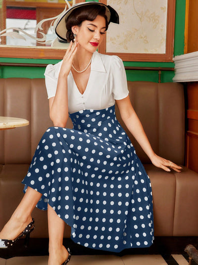 Vintage-Inspired Elegant Polka Dot Swing Dress for Women - Perfect for Spring/Summer Weddings and Events