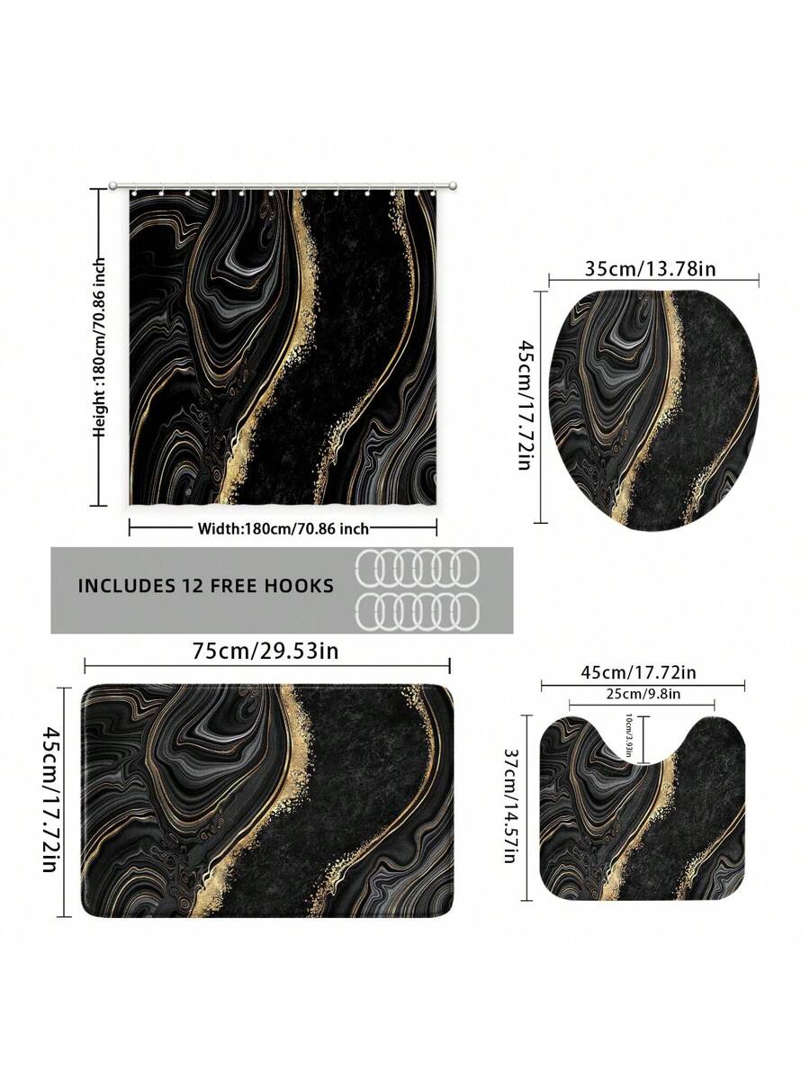 Transform your bathroom into a chic retreat with this Elegant Black Marble Accessories Set! Featuring a waterproof shower curtain with handy hooks, cozy non-slip mats, and a stylish toilet lid cover, it’s designed to keep things sleek and safe. Perfect for adding a modern touch while keeping your space fun and functional. Splash-proof style has never looked this good!