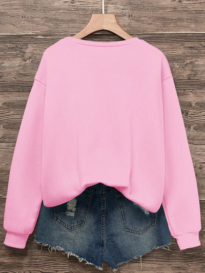 Chic & Cozy: Oversized Drop Shoulder Football Letter Print Sweatshirt for Women