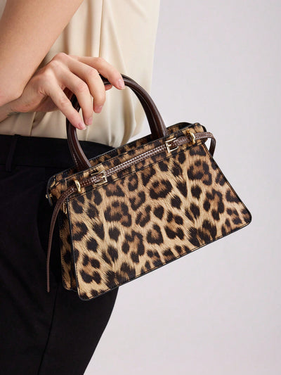 Chic Leopard Print Buckle Top Handle Bag - Elevate Your Style