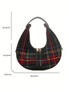 Crescent Moon Plaid Armpit Bag: Dual-Color Fashion Statement in Coffee