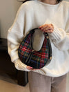 Crescent Moon Plaid Armpit Bag: Dual-Color Fashion Statement in Coffee