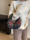 Crescent Moon Plaid Armpit Bag: Dual-Color Fashion Statement in Coffee