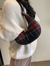 Crescent Moon Plaid Armpit Bag: Dual-Color Fashion Statement in Coffee