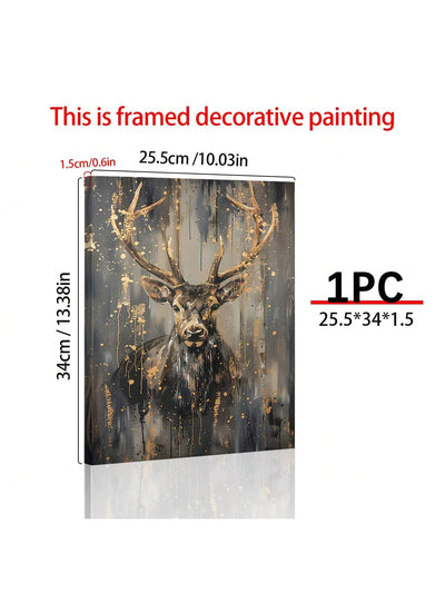 Elegant Framed Abstract Deer Canvas Art – Luxurious Wall Décor for Living Room and Bedroom