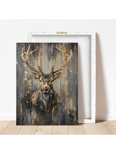 Elegant Framed Abstract Deer Canvas Art – Luxurious Wall Décor for Living Room and Bedroom