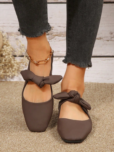 Chic Bow-Accent Soft Leather Square-Toe Flats for Effortless Spring/Summer Style