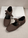 Chic Bow-Accent Soft Leather Square-Toe Flats for Effortless Spring/Summer Style