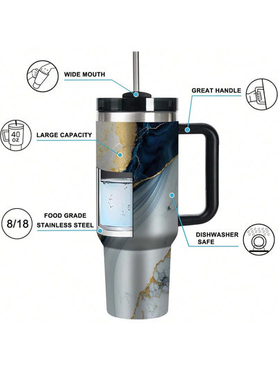 Marble Pattern 40oz Stainless Steel Vacuum Insulated Travel Cup – Perfect for Outdoor Adventures and Gifting