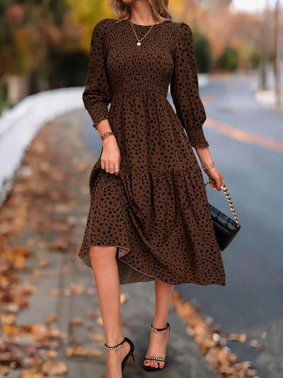 Chic Polka Dot Puff Sleeve Casual Dress for Effortless Autumn Style