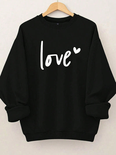 Charming Love Letter Heart Print Plus Size Sweatshirt for Women