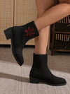 Chic Flock Embroidered Chunky Heel Boots for Stylish Autumn-Winter Looks