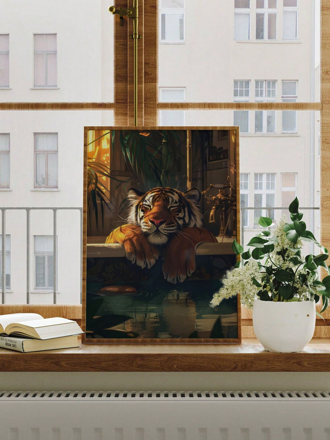Add a splash of whimsy to any room with this Retro Tiger in Tub Canvas Art Print. Its vibrant, frameless design brings a playful charm that brightens your home, office, or bathroom. Perfect for those who love unique, eye-catching decor that sparks conversation and adds personality to everyday spaces.