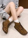 Chic Plus Size British Ankle Boots: Stylish Leopard Print & Comfy Flat Design