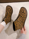 Chic Plus Size British Ankle Boots: Stylish Leopard Print & Comfy Flat Design