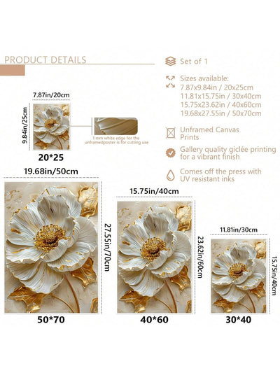 Elegant Golden Floral Canvas Art – Modern Wall Decor for Living Room & Bedroom