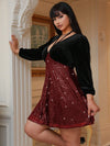 Elegant Plus Size Velvet Sequin Dress with V-Neck and Tie Front