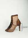 Chic Leopard Print Velvet High-Heel Ankle Boots - Breathable Lace-Up Design