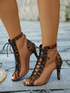 Chic Leopard Print Velvet High-Heel Ankle Boots - Breathable Lace-Up Design