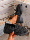 Chic Retro British Suede Patchwork Loafers - Cozy Mid-Heel Slip-Ons for Autumn