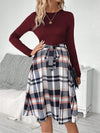 Chic Plaid Print Belted Long Sleeve Dress - Perfect for Any Occasion!