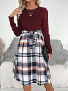 Chic Plaid Print Belted Long Sleeve Dress - Perfect for Any Occasion!