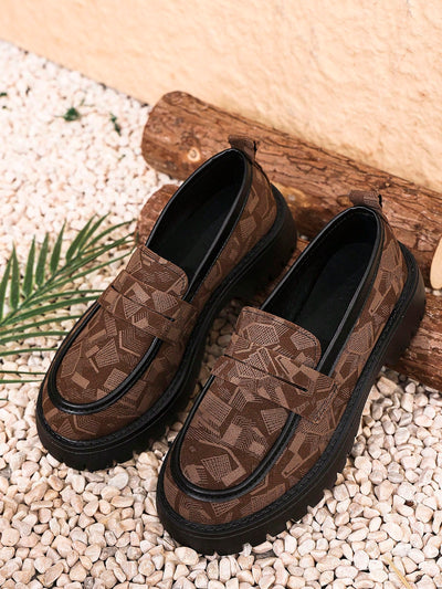 Chic Retro British Suede Patchwork Loafers - Cozy Mid-Heel Slip-Ons for Autumn