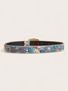 Trendy Blue Bull Denim Print PU Leather Belt - Versatile Accessory for Casual Wear