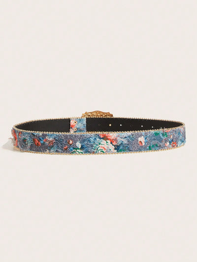 Trendy Blue Bull Denim Print PU Leather Belt - Versatile Accessory for Casual Wear