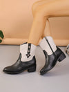 Chic Black Patchwork Plus-Size Embroidered Chunky Heel Ankle Boots