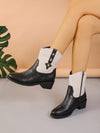 Chic Black Patchwork Plus-Size Embroidered Chunky Heel Ankle Boots