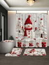 Festive Cheer: 4-Piece Red Snowman Bathroom Set with Waterproof Shower Curtain & Accessories