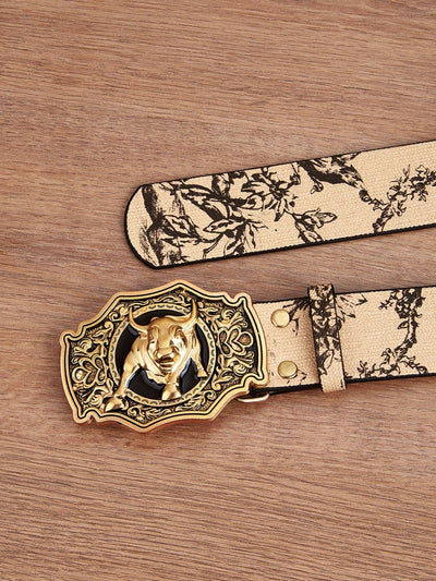 Chic Apricot Floral Print PU Belt – Versatile Accessory for Jeans, Shorts, and Dresses