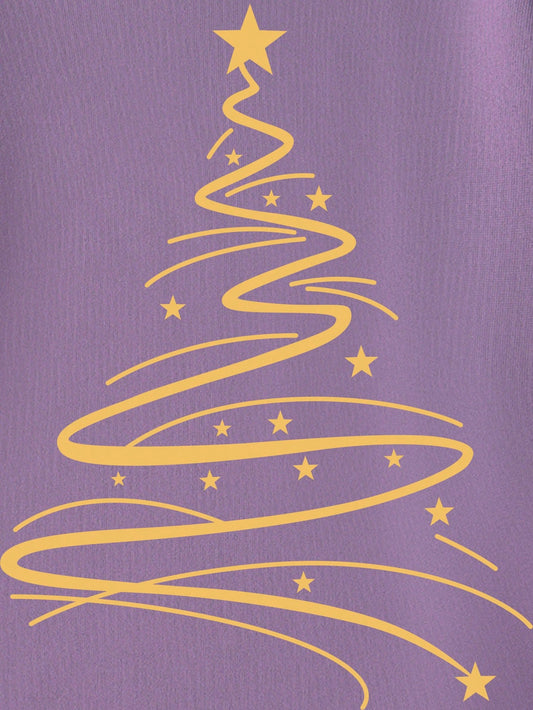 Cozy Christmas Vibes: Women's Long Sleeve Purple Sweatshirt with Festive Tree Print