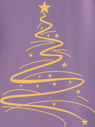 Cozy Christmas Vibes: Women's Long Sleeve Purple Sweatshirt with Festive Tree Print