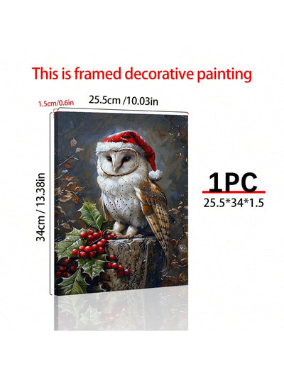 Whimsical Christmas Owl Wall Art - Quirky Holiday Decor for Animal Lovers (Unframe)