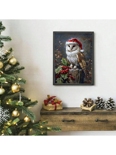 Whimsical Christmas Owl Wall Art - Quirky Holiday Decor for Animal Lovers (Unframe)