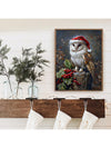 Whimsical Christmas Owl Wall Art - Quirky Holiday Decor for Animal Lovers (Unframe)