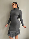 Elegant Asymmetrical High Neck Long Sleeve Dress - Perfect for Every Occasion