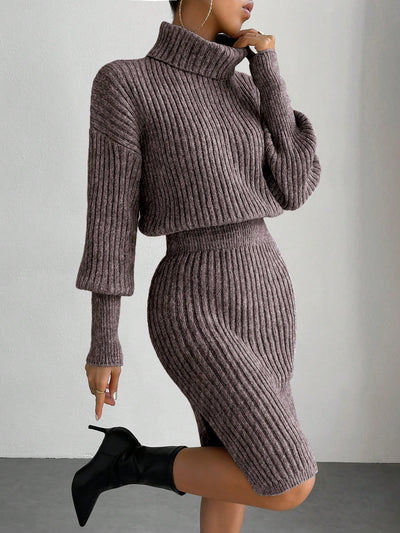 Chic Elegance: Solid Color Turtleneck Slim-Fit Sweater Dress for Autumn & Winter